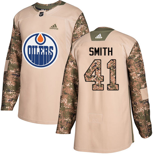 Adidas Oilers #41 Mike Smith Camo Authentic 2017 Veterans Day Stitched Youth NHL Jersey